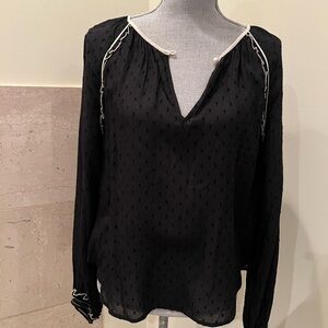 NWT Ella Moss Peasant Black Pattern Blouse Tops Size S Retail $168